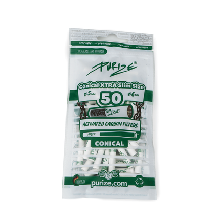 Filtre 'PURIZE' cu carbune activ 'CONICAL EXTRA SLIM' Albe | 5x6mm. - x50