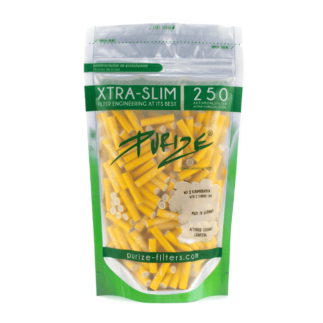Filtre ‘PURIZE’ cu carbune activ ‘EXTRA SLIM’ Galbene | 6mm. – x250